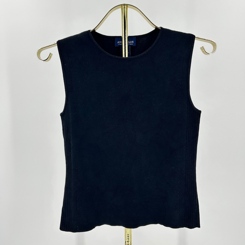 Ann Taylor Factory Black Silk Cotton Blend Sleeveless Knit Sweater Shell Small